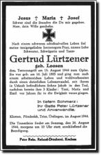 Totenzettel Gertrud Lrtzener